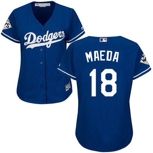 Dodgers #18 Kenta Maeda Blue Alternate World Series Bound Women's Stitched MLB Jersey